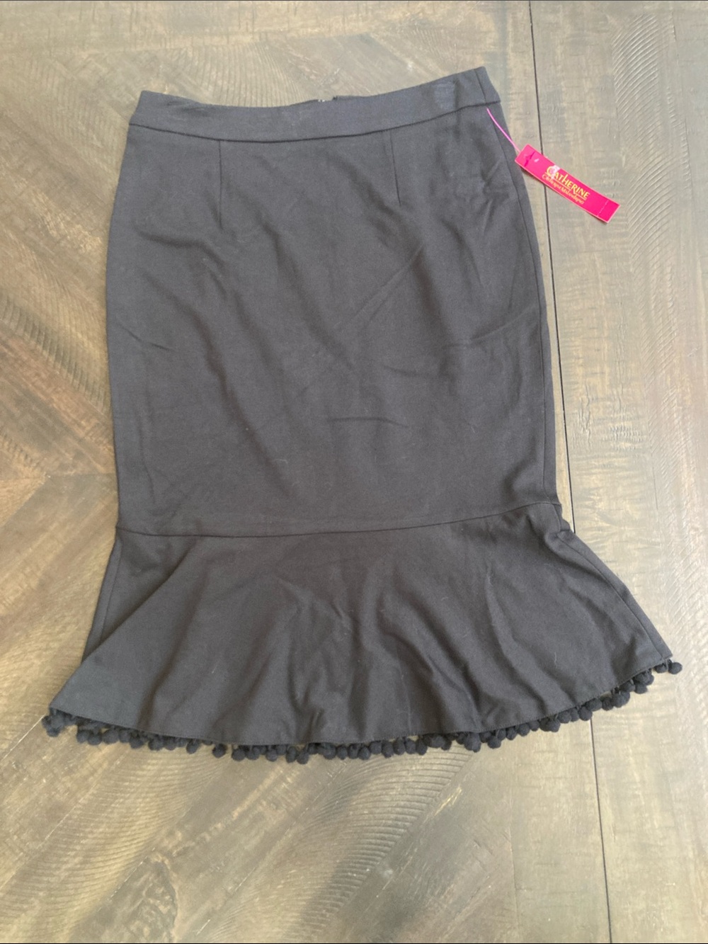 Catherine Malandrino Black Pencil Skirt with Pom-Trim Hem tags still on